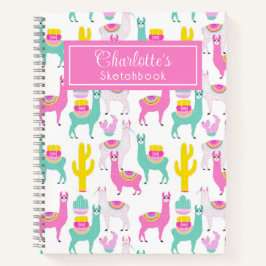 Niedlich Girly Pink Llama Cactus Sketchbook Notizblock