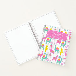 Niedlich Girly Pink Llama Cactus Sketchbook Notizblock