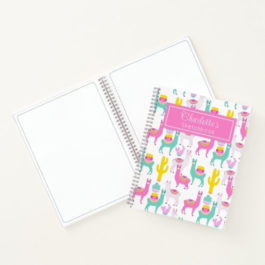 Niedlich Girly Pink Llama Cactus Sketchbook Notizblock (Innenseite)