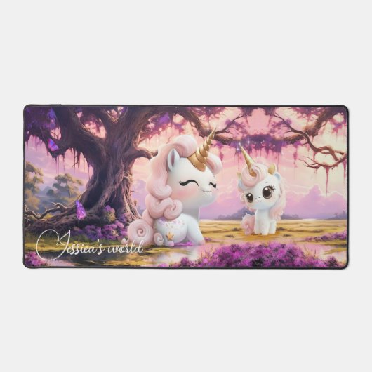 Niedlich Girly Pink Magical Unicorn Schreibtischunterlage (Vorderseite)