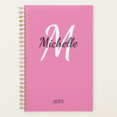 Niedlich Girly Pink Mit Monogramm Name + Initialna Planer (Vorderseite)