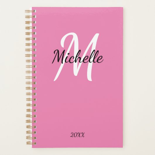 Niedlich Girly Pink Mit Monogramm Name + Initialna Planer (Vorderseite)