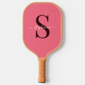 Niedlich Girly Pink Monogram Initial + Name Pickleball Schläger (Rückseite)
