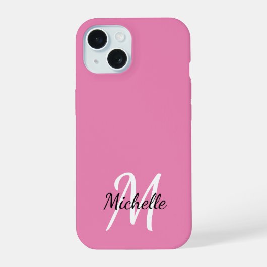 Niedlich Girly Pink Monogram Name + Initial iPhone 15 Hülle (Rückseite)