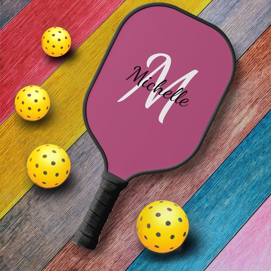 Niedlich Girly Pink Monogram Name + Initial Pickleball Schläger
