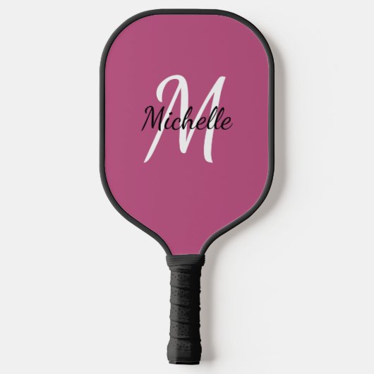 Niedlich Girly Pink Monogram Name + Initial Pickleball Schläger (Rückseite)