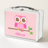 Niedlich Girly Pink Owl auf Branch Girls Personali Metall Brotdose (Vorderseite)