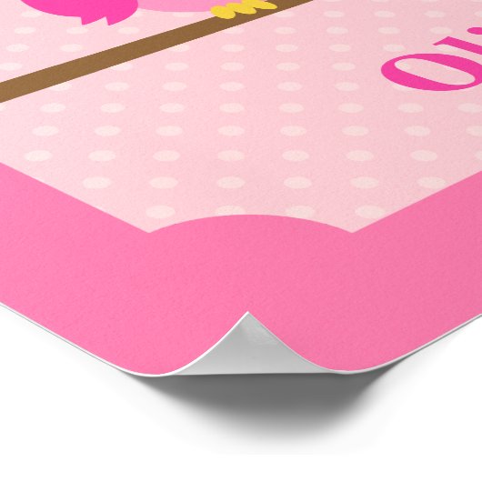 Niedlich Girly Pink Owl auf Branch Girls Zimmerdek Poster (Ecke)