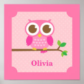 Niedlich Girly Pink Owl auf Branch Girls Zimmerdek Poster (Vorne)