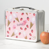 Niedlich Girly Pink Personalisiert Strawberry Ice  Metall Brotdose (Beispiel)