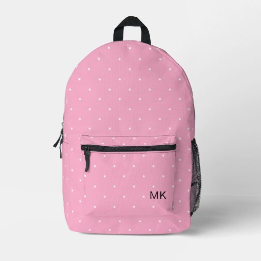 Niedlich Girly Pink Polka Dot Monogram Initialen Bedruckter Rucksack (Vorderseite)
