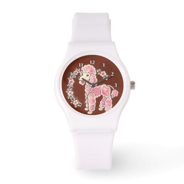 Niedlich Girly Pink Poodle Dog Armbanduhr (Vorderseite)