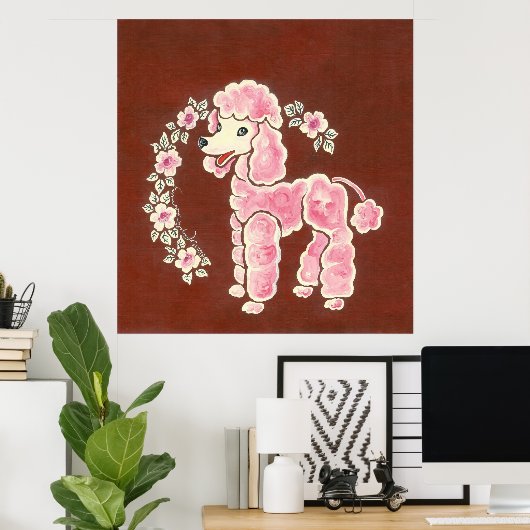 Niedlich Girly Pink Poodle Dog Poster (Heimbüro)