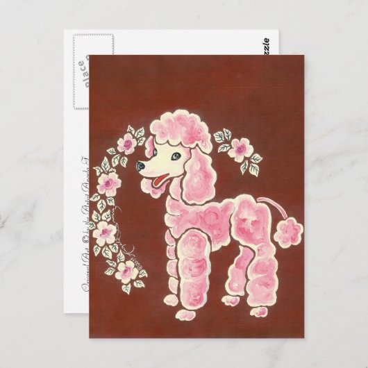 Niedlich Girly Pink Poodle Dog Postkarte (Vorne/Hinten)