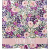 Niedlich Girly Pink Purple Blumen Ihr Name Duschvorhang (Vorderseite)