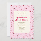 Niedlich Girly Pink Red Cherries Herz Bows Einladung (Vorderseite)