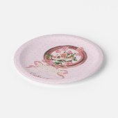 Niedlich Girly Pink Rokoko Shoe Rose Name Pappteller (Schrägansicht)