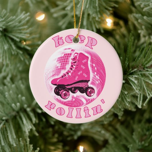 Niedlich Girly Pink Roller Skate Behalte Rollin Gi Keramik Ornament (Baum)