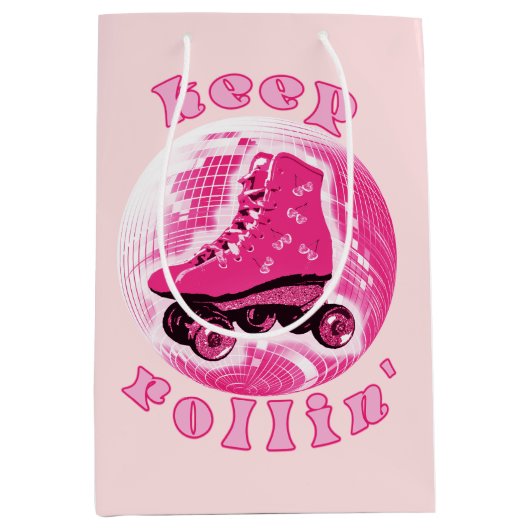 Niedlich Girly Pink Roller Skate Behalte Rollin Mittlere Geschenktüte (Vorderseite)