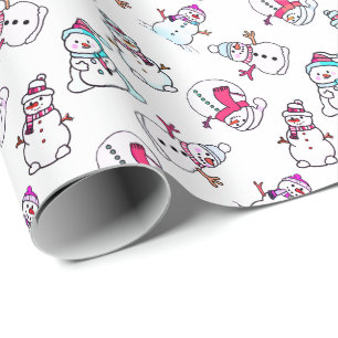 Niedlich Girly Pink Snowman weiße Weihnachtsfeie Geschenkpapier