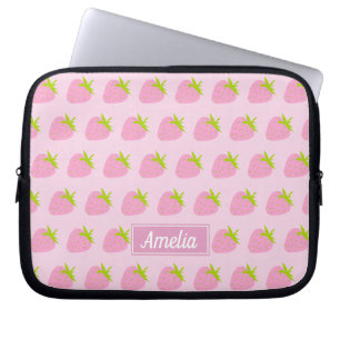 Niedlich Girly Pink Strawberry Muster Personalisie Laptopschutzhülle