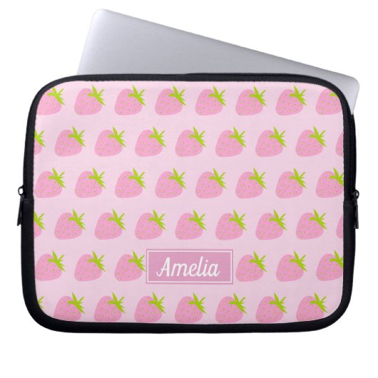 Niedlich Girly Pink Strawberry Muster Personalisie Laptopschutzhülle (Vorderseite)