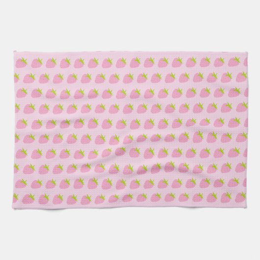 Niedlich Girly Pink Strawberry Pattern Geschirrtuch (Horizontal)