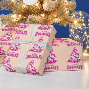 Niedlich Girly Pink Weihnachtsbaum Happy Holidays Geschenkpapier
