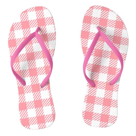 Niedlich Girly Pink White Gingham Kariert Badesandalen (Fußbett)