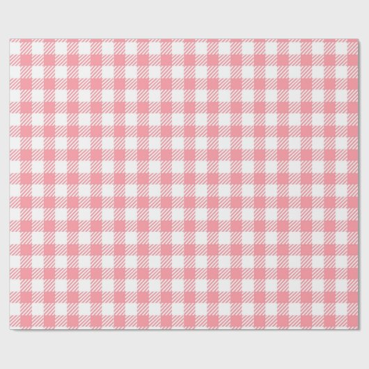 Niedlich Girly Pink White Gingham Kariert Geschenkpapier (Flach)