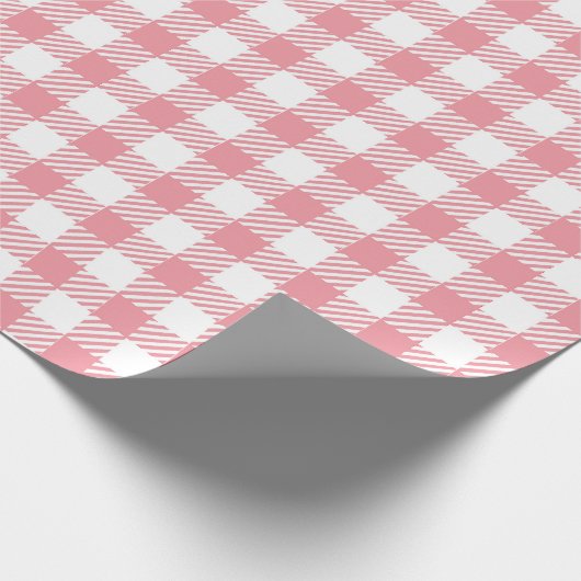 Niedlich Girly Pink White Gingham Kariert Geschenkpapier (Ecke)
