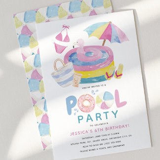 Niedlich Girly Pool Party Geburtstag Einladung