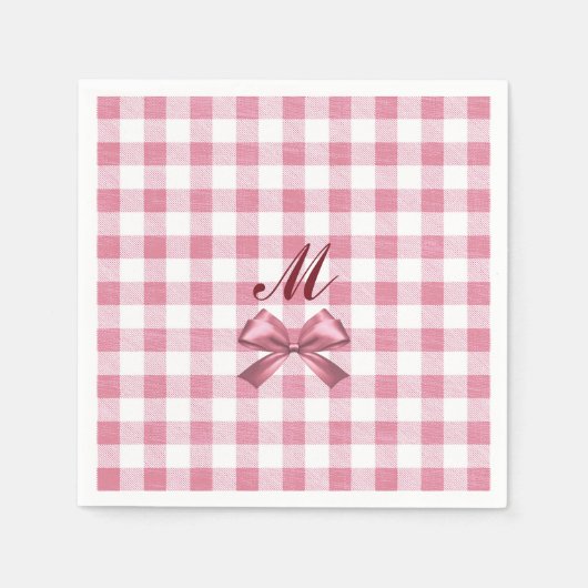Niedlich Girly Preppy Pink Gingham Kariert Bow Mon Serviette (Vorderseite)