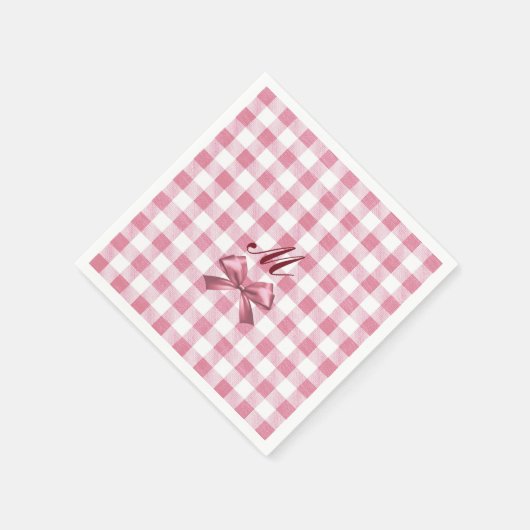 Niedlich Girly Preppy Pink Gingham Kariert Bow Mon Serviette (Ecke)