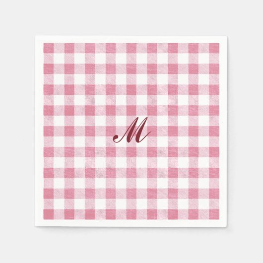 Niedlich Girly Preppy Pink Gingham Kariert Name Mo Serviette (Vorderseite)