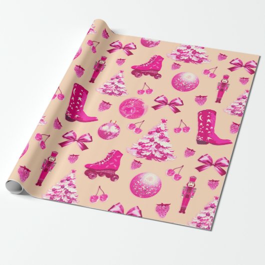 Niedlich Girly Preppy Pink Weihnachten Geschenkpapier (Ungerollt)
