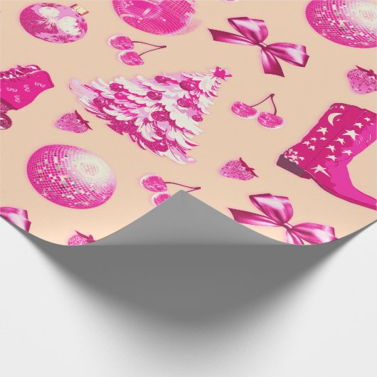 Niedlich Girly Preppy Pink Weihnachten Geschenkpapier (Ecke)