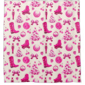 Niedlich Girly Preppy Pink Weihnachtsmuster Duschvorhang (Vorderseite)