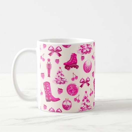 Niedlich Girly Preppy Pink Weihnachtsmuster Kaffeetasse (Links)