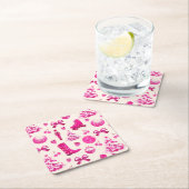 Niedlich Girly Preppy Pink Weihnachtsmuster Rechteckiger Pappuntersetzer (Vor Ort)