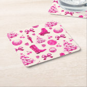 Niedlich Girly Preppy Pink Weihnachtsmuster Rechteckiger Pappuntersetzer (angewinkelt)