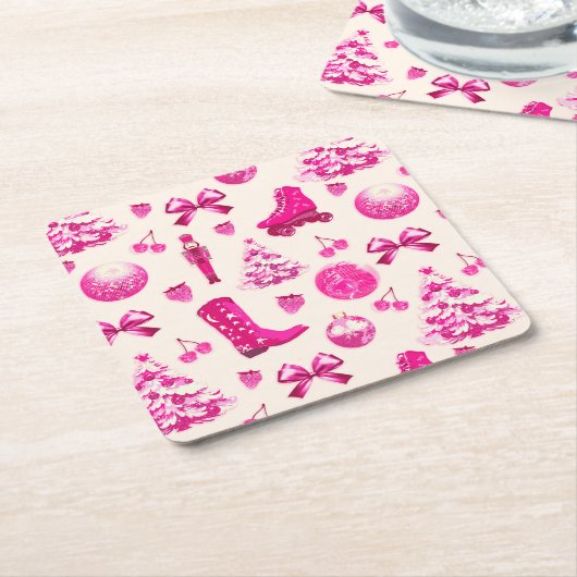 Niedlich Girly Preppy Pink Weihnachtsmuster Rechteckiger Pappuntersetzer (angewinkelt)