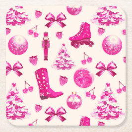 Niedlich Girly Preppy Pink Weihnachtsmuster Rechteckiger Pappuntersetzer