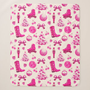 Niedlich Girly Preppy Pink Weihnachtsmuster Sherpadecke