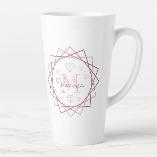 Niedlich Girly Rose Gold Monogram Geometric Milchtasse (Rechts)