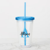 Niedlich Girly Script Blue Personalisiert Monogram Acryltrinkbecher (Vorderseite)
