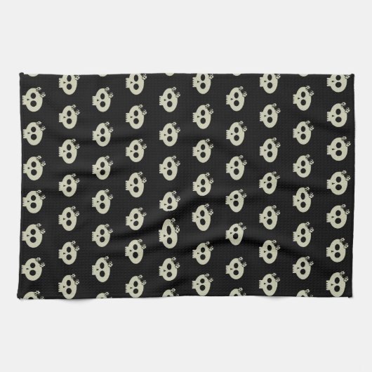 Niedlich Girly Skull Pattern Schwarzes Halloween Küchentuch (Horizontal)