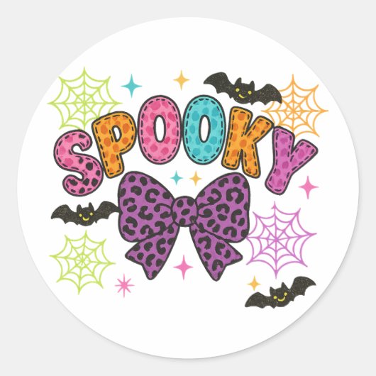 Niedlich Girly Spooky Leopard Bow Halloween Runder Aufkleber (Vorderseite)