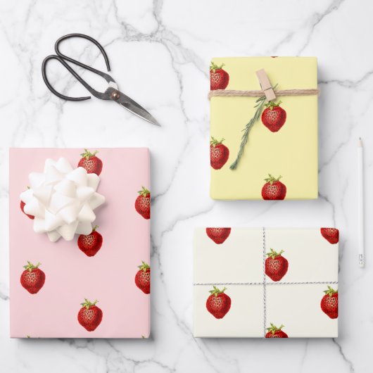 Niedlich Girly Strawberry Pink Creme White Geschenkpapier Set (Vorderseite)