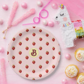 Niedlich Girly Strawberry Pink Name Monogram Pappteller (Party)